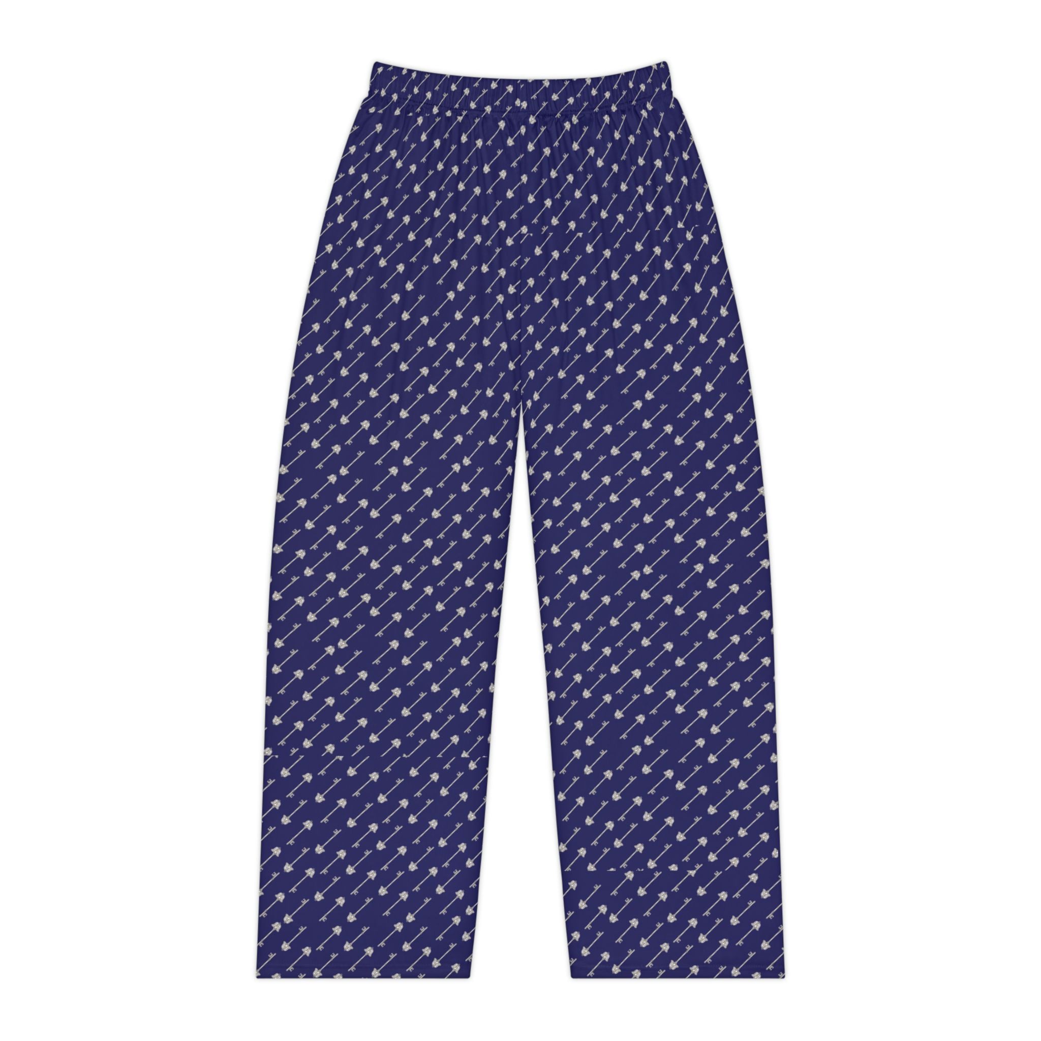 Old Kingdom-Inspired Midnight Blue Pajama Pants — Silver Key Pattern for Cozy Reading Nights
