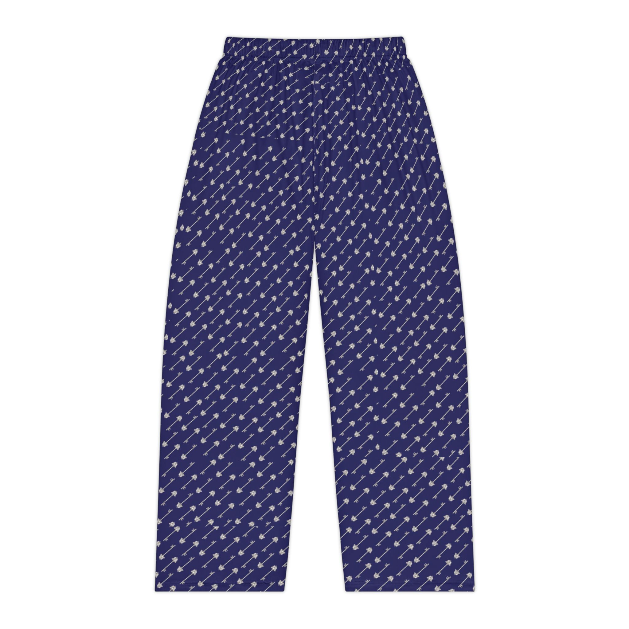 Old Kingdom-Inspired Midnight Blue Pajama Pants — Silver Key Pattern for Cozy Reading Nights