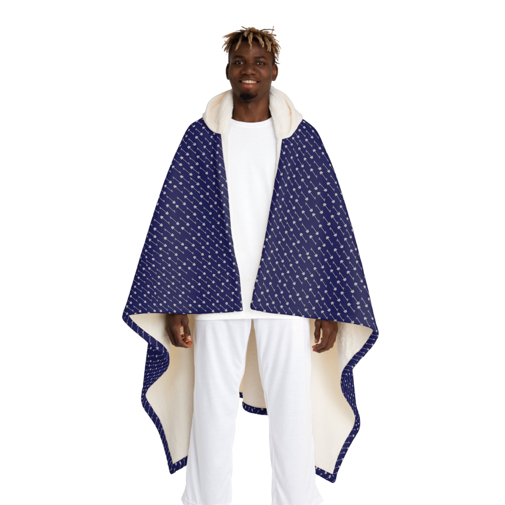 Abhorsen's Charter Sending style Hooded Sherpa Blanket – Cozy Navy Patterned Fleece with Hood