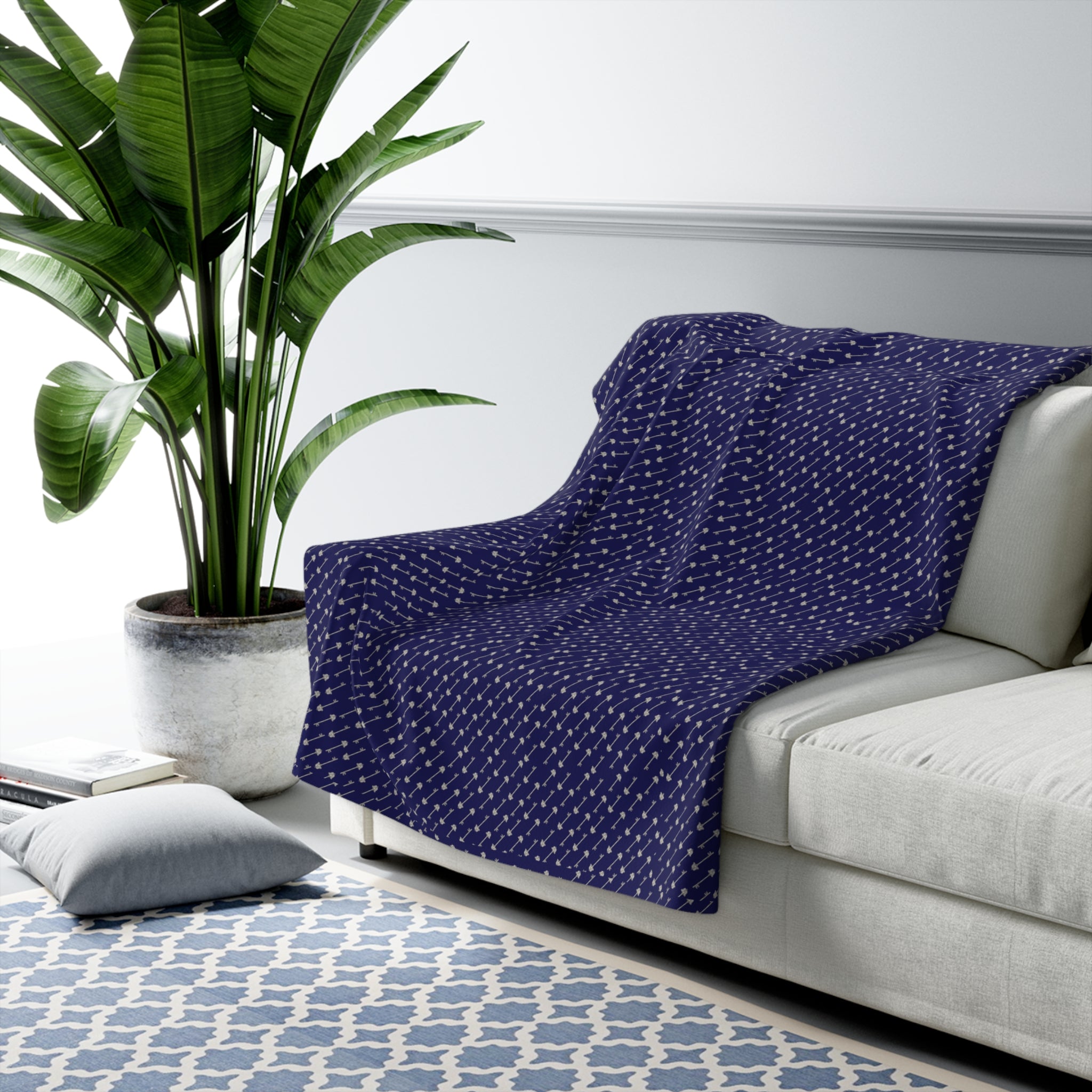 Navy Constellation Sherpa Blanket – Cozy Star Pattern Fleece Throw