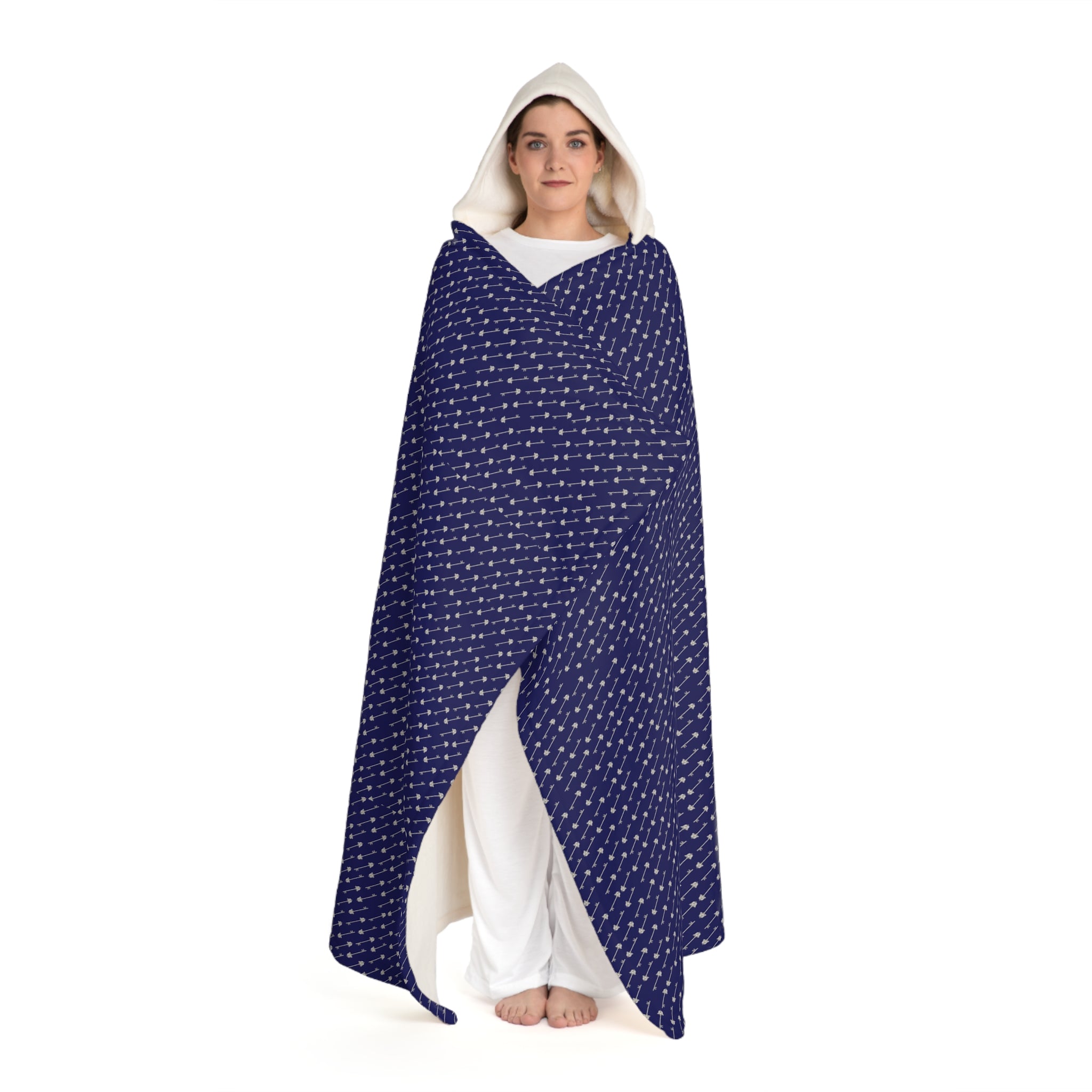 Abhorsen's Charter Sending style Hooded Sherpa Blanket – Cozy Navy Patterned Fleece with Hood