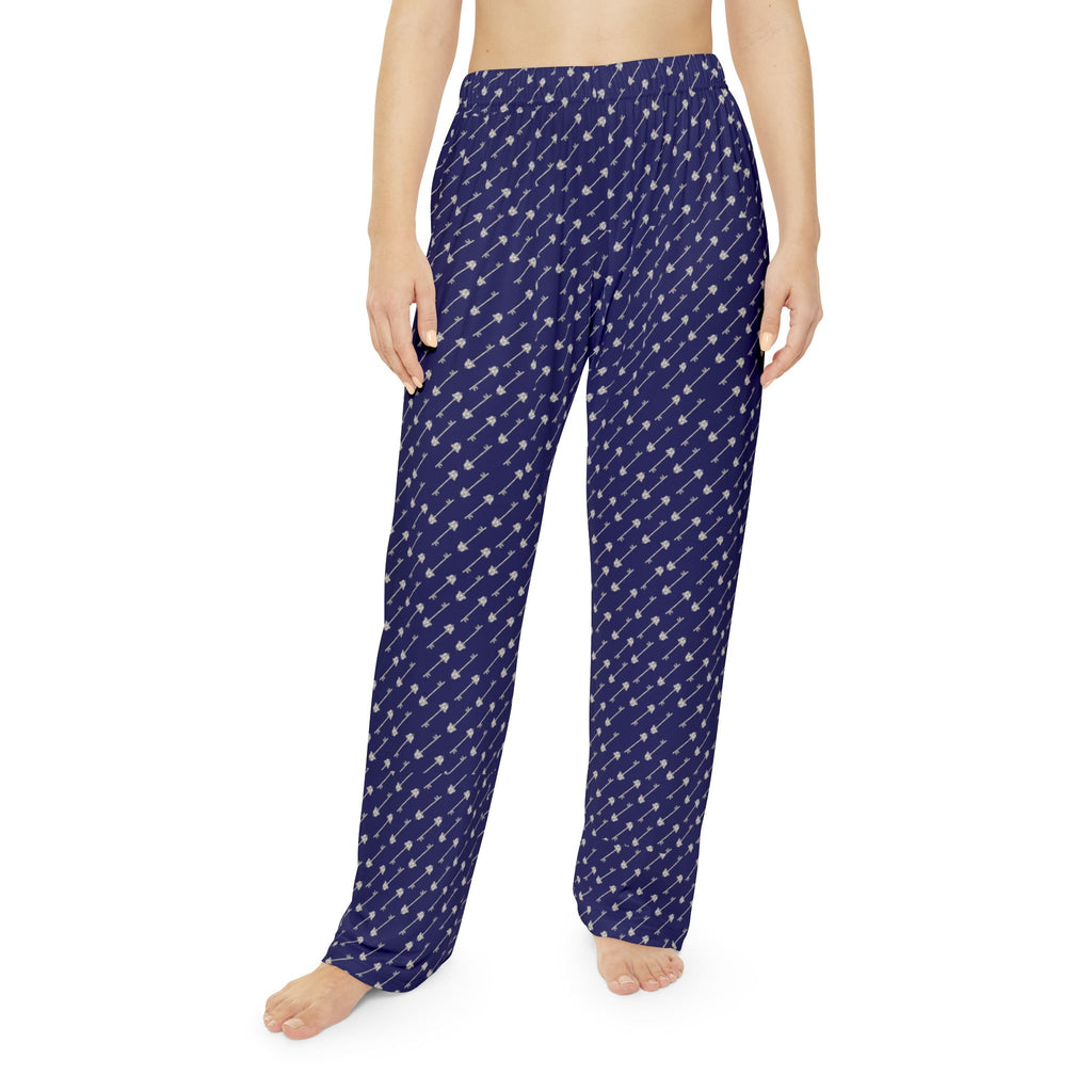 Old Kingdom-Inspired Midnight Blue Pajama Pants — Silver Key Pattern for Cozy Reading Nights