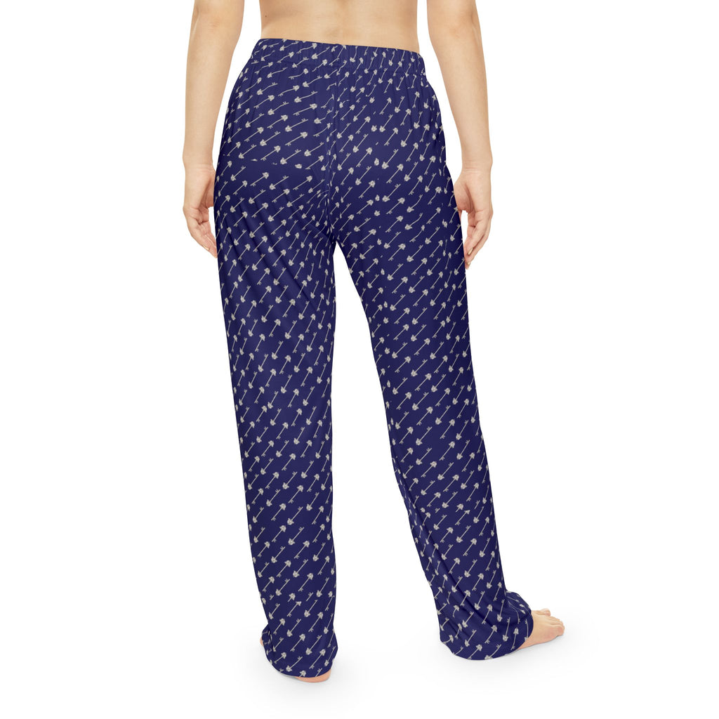 Old Kingdom-Inspired Midnight Blue Pajama Pants — Silver Key Pattern for Cozy Reading Nights